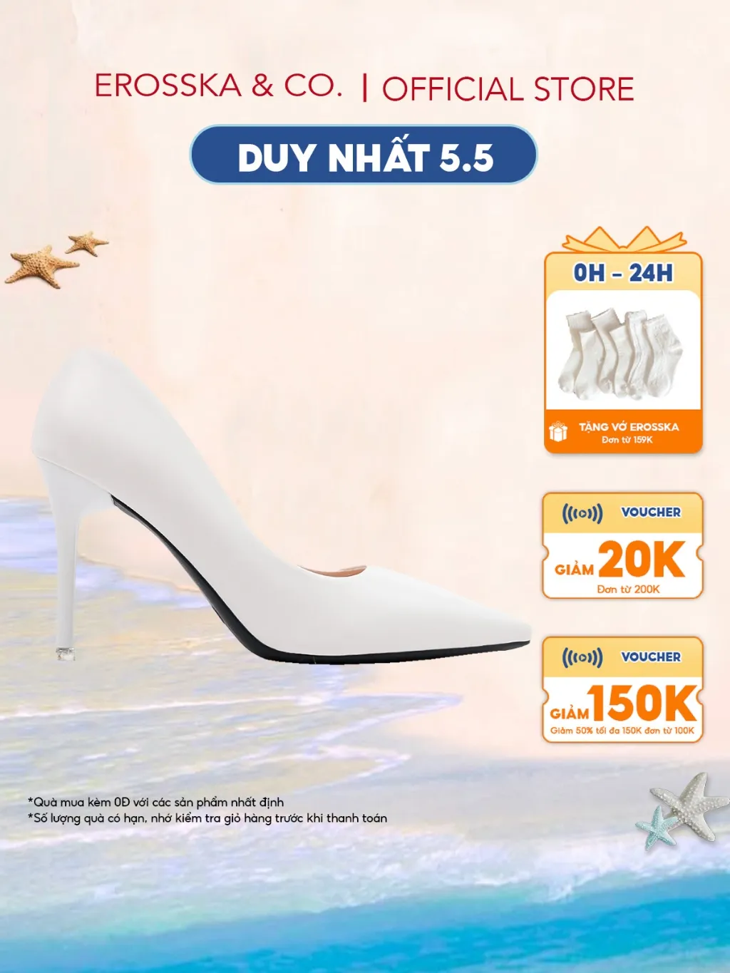 Ảnh Erosska - Giày cao gót nữ mũi nhọn kiểu dáng cơ bản thanh lịch cao 9cm màu trắng - EP010 1