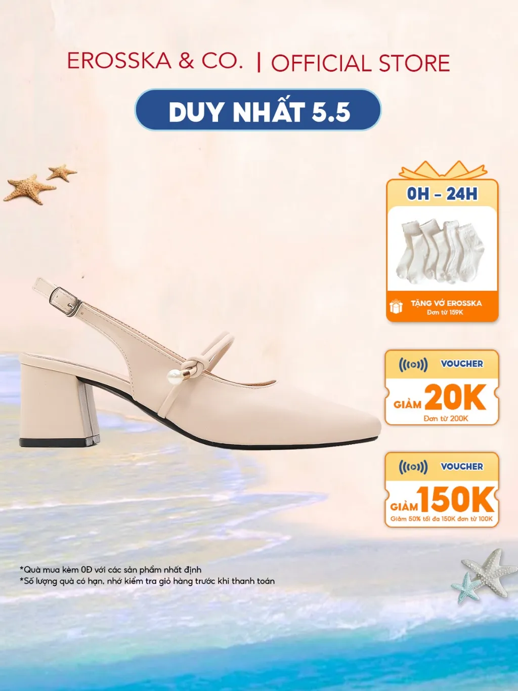 Giày Cao Gót Erosska EL045 6cm Màu Kem Thanh Lịch | Mua Ngay!
