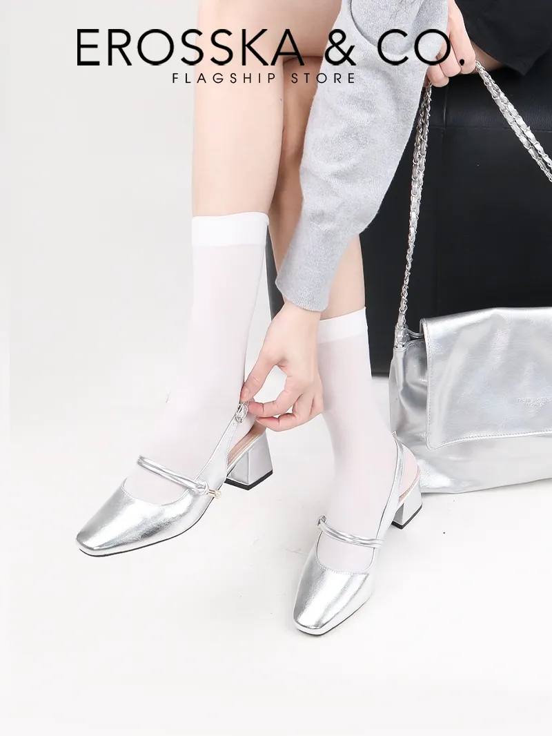 Ảnh Erosska - Giày cao gót nữ quai ngang đính hạt ngọc kiểu dáng thanh lịch cao 6cm màu kem - EL045 3