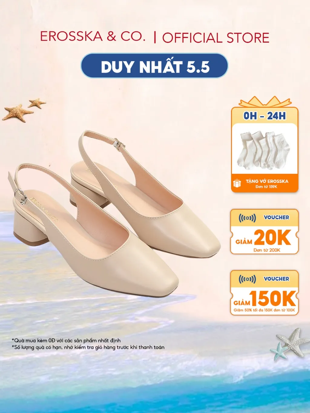 Ảnh Erosska  - Giày cao gót slingback mũi vuông gót vuông vững chắc màu kem cao 5cm _ EL013 1