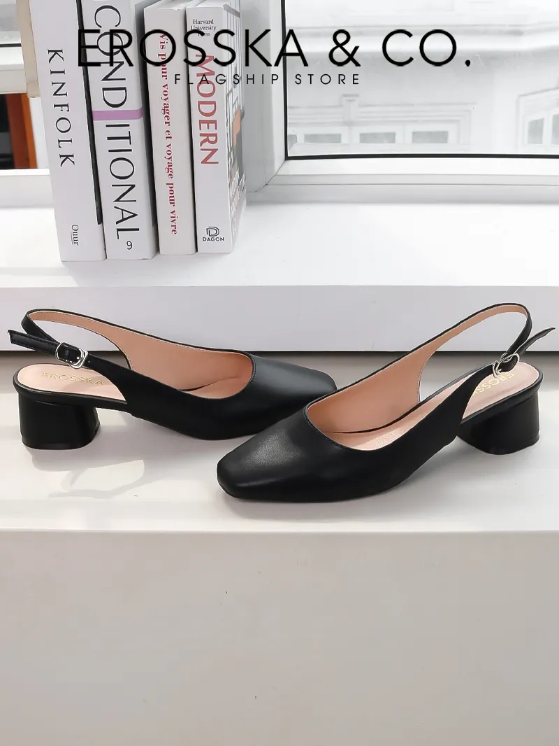 Ảnh Erosska  - Giày cao gót slingback mũi vuông gót vuông vững chắc màu kem cao 5cm _ EL013 2