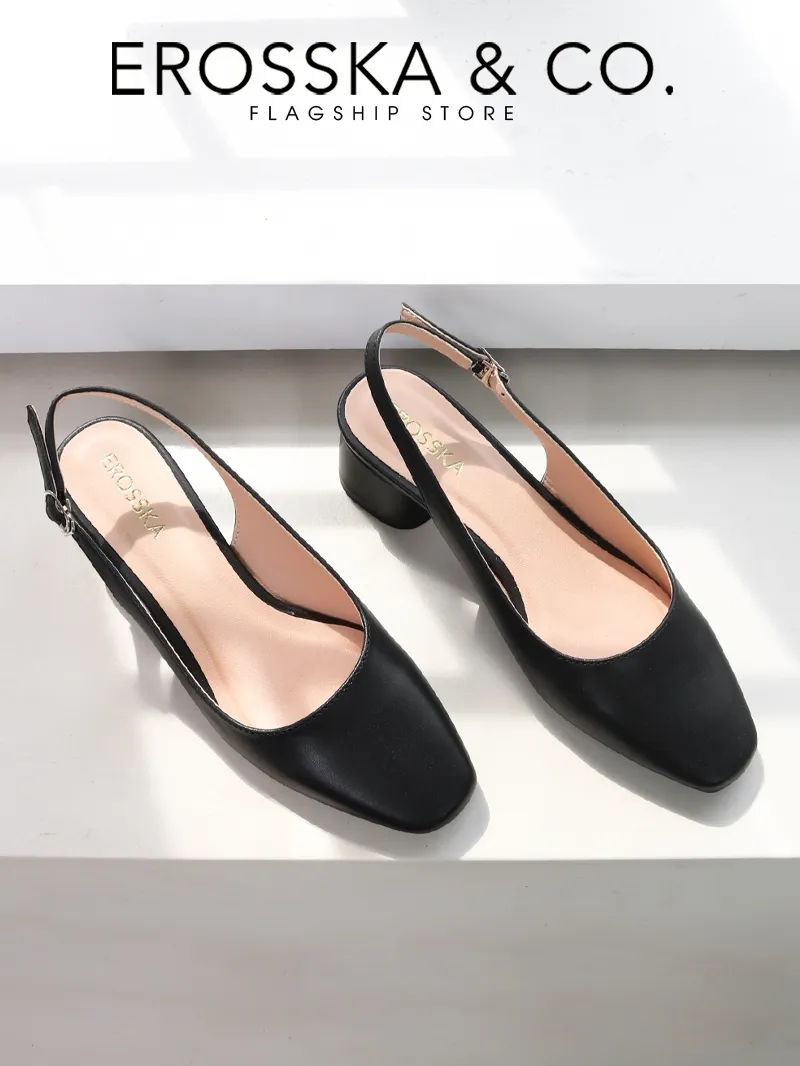 Ảnh Erosska  - Giày cao gót slingback mũi vuông gót vuông vững chắc màu kem cao 5cm _ EL013 3