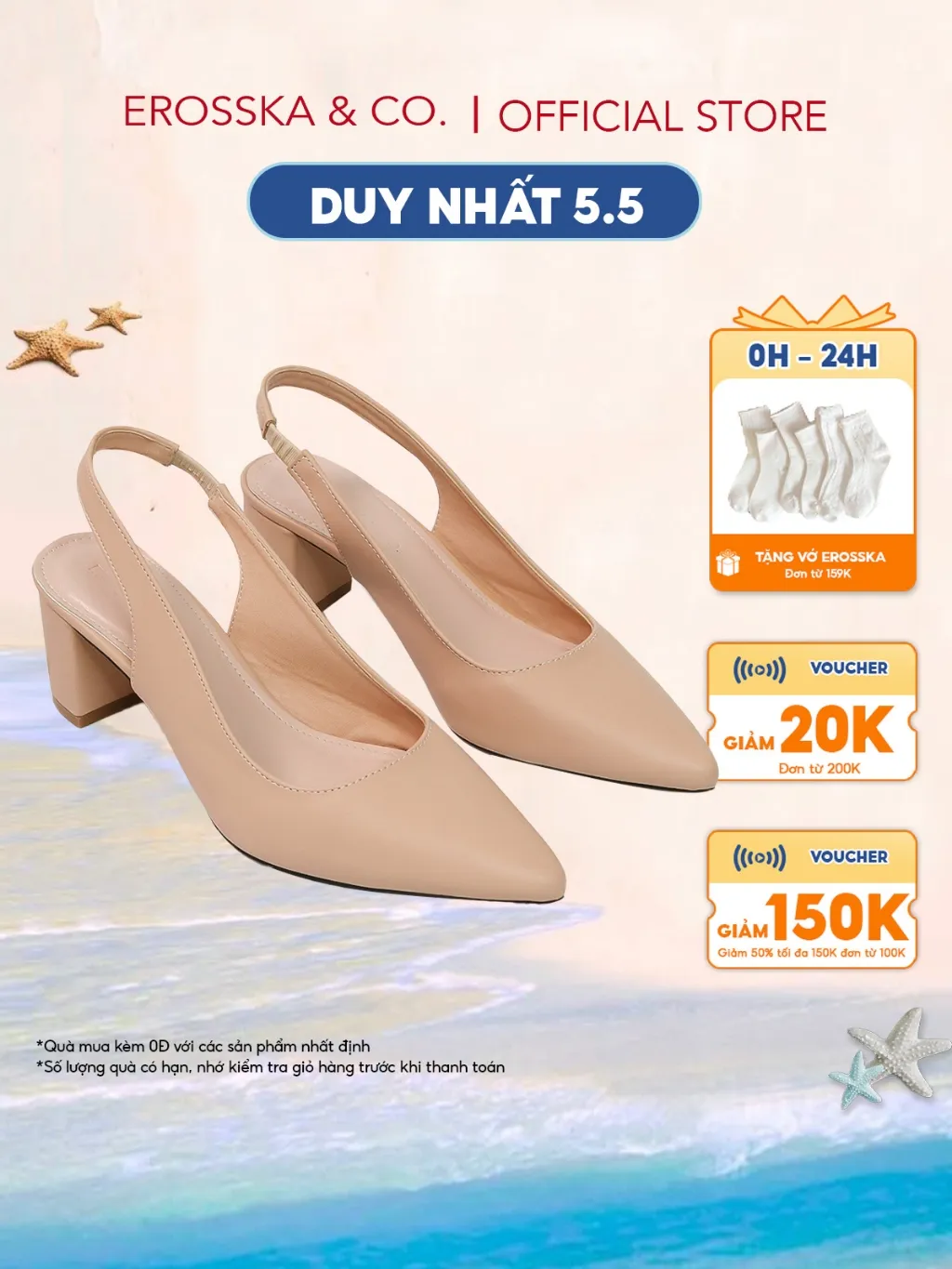 Ảnh Erosska - Giày cao gót  thời trang mũi nhọn phối dây hở gót cao 5cm - EH015 1