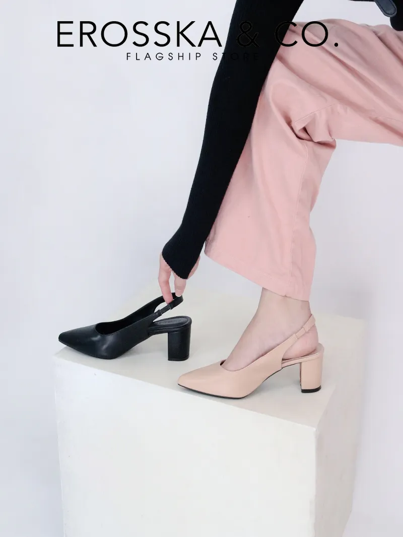 Ảnh Erosska - Giày cao gót  thời trang mũi nhọn phối dây hở gót cao 5cm - EH015 4