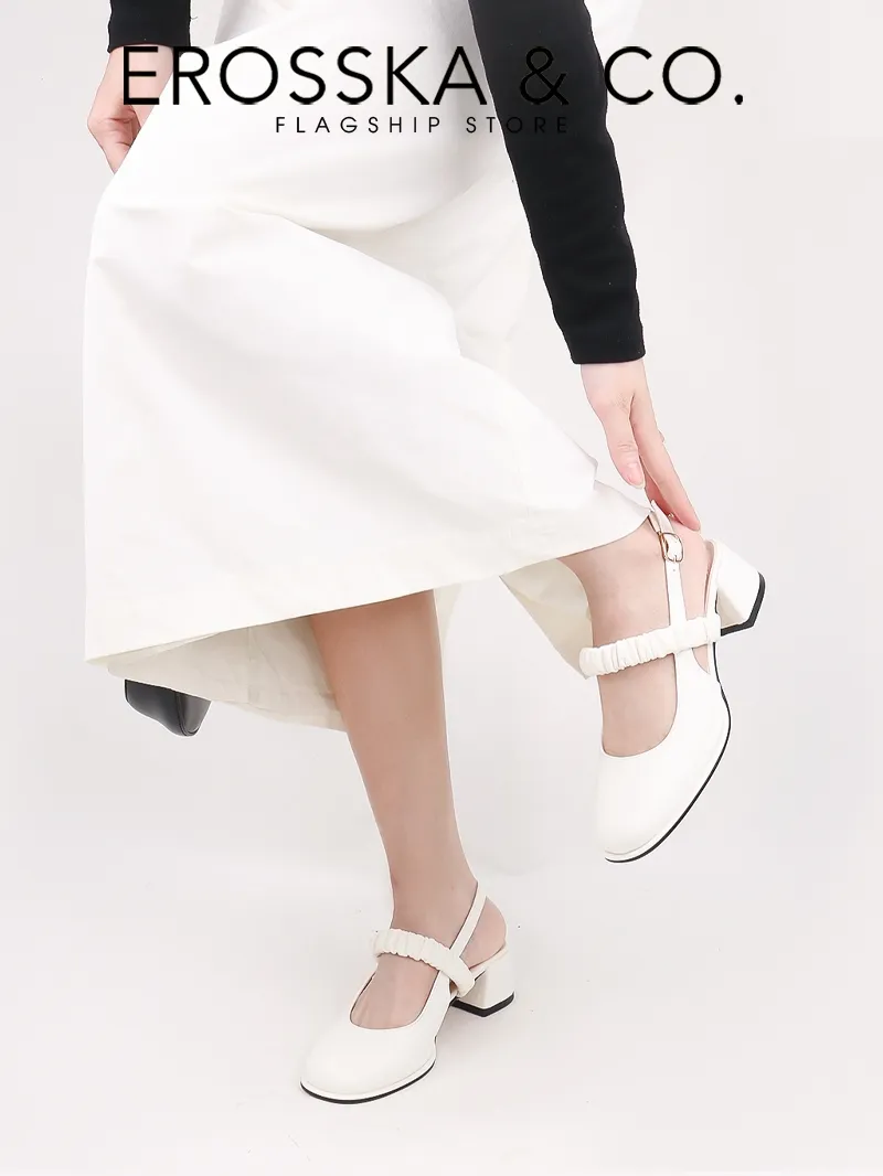 Ảnh Erosska - Giày cao gót thời trang, quai nhún phối ngang, mũi tròn, quai mềm cao 5cm _ EL040 3