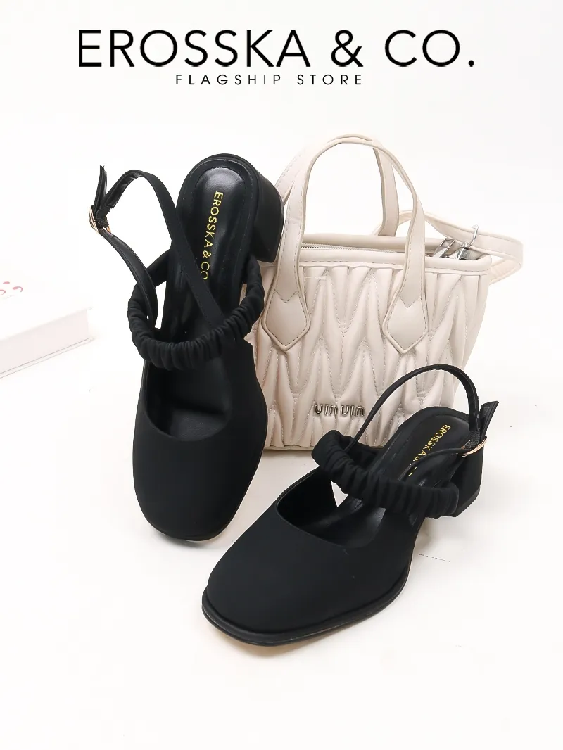 Ảnh Erosska - Giày cao gót thời trang, quai nhún phối ngang, mũi tròn, quai mềm cao 5cm _ EL040 4