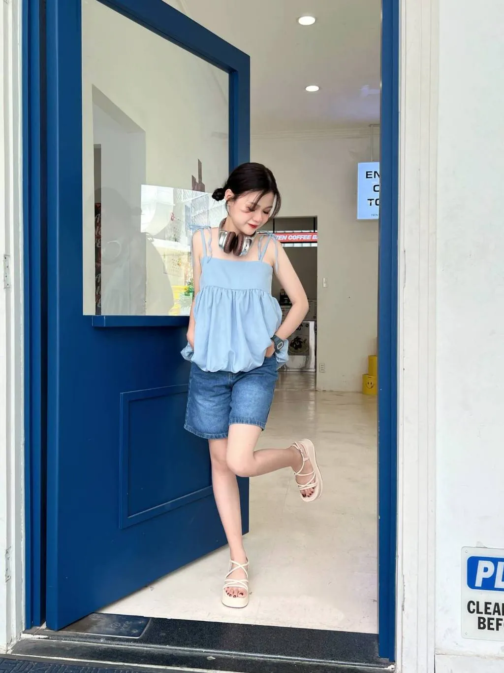 Ảnh Erosska - Giày sandal nữ đế xuồng phối dây quai mảnh thiết kế basic màu nude cao 6cm - SB014 3