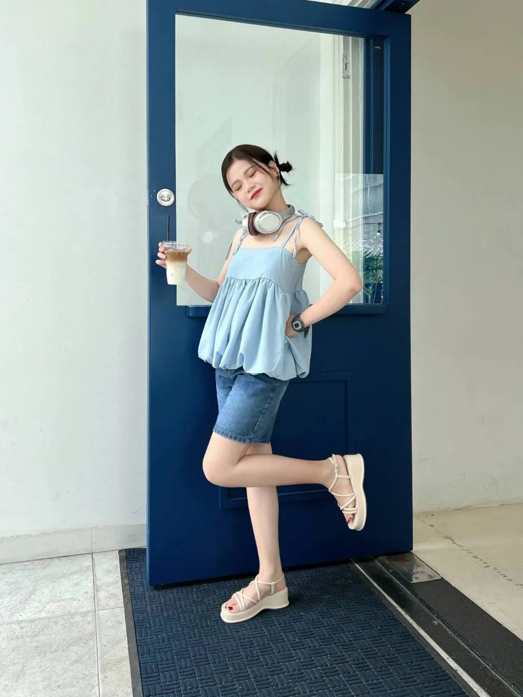 Ảnh Erosska - Giày sandal nữ đế xuồng phối dây quai mảnh thiết kế basic màu nude cao 6cm - SB014 4