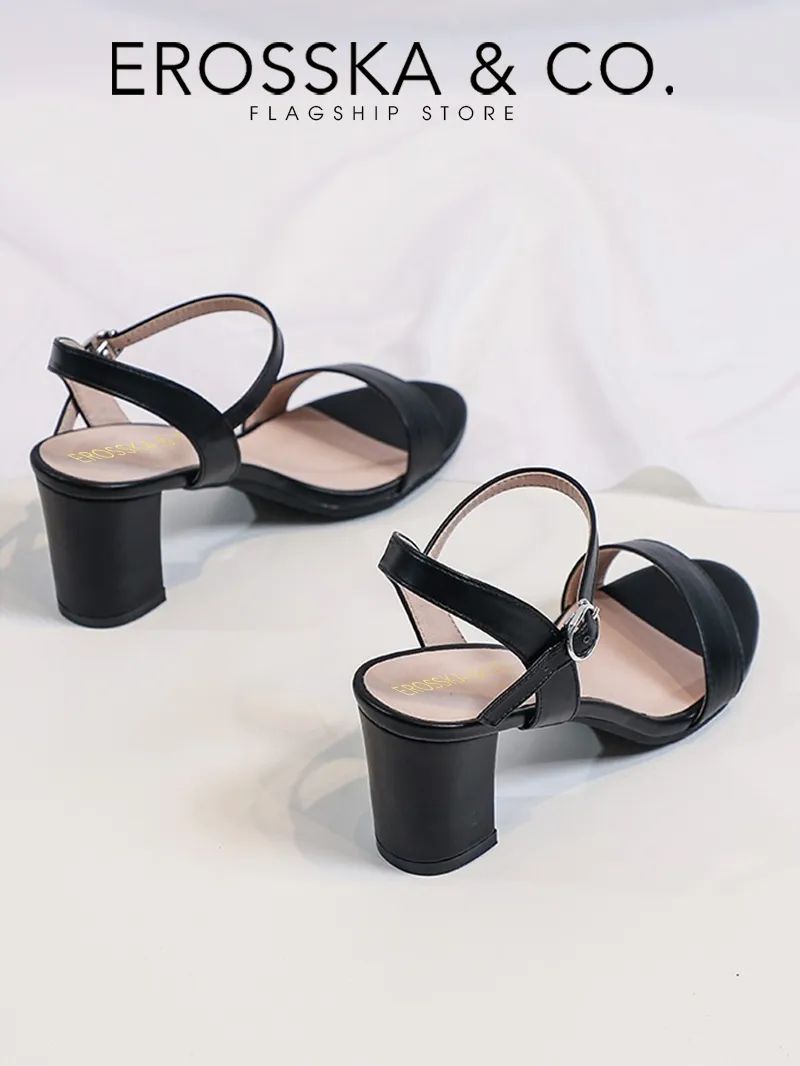 Ảnh Erosska - Giày sandal nữ thời trang gót vuông kiểu dáng đơn giản màu đen cao 7cm - EB066 3