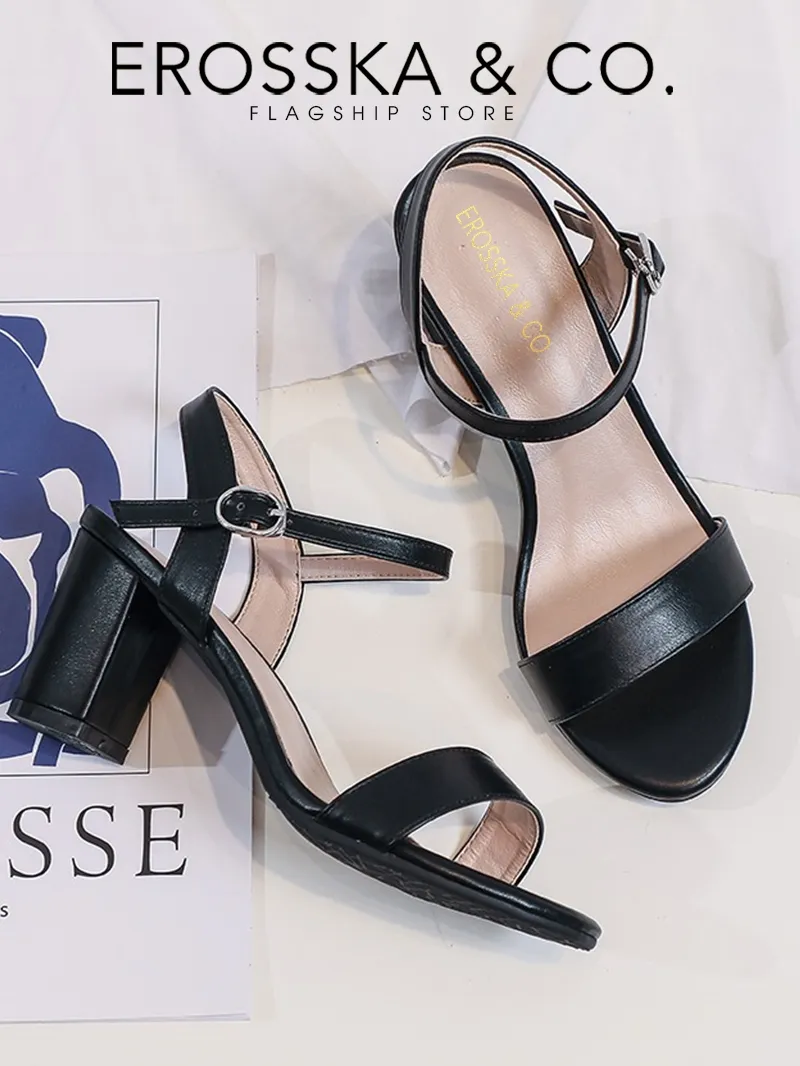 Ảnh Erosska - Giày sandal nữ thời trang gót vuông kiểu dáng đơn giản màu đen cao 7cm - EB066 4