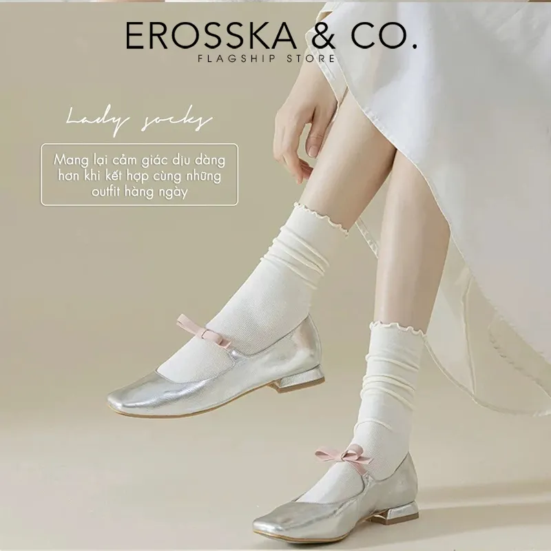 Ảnh Erosska - Tất cổ cao, vớ cotton nữ trơn kiểu dáng basic, chất liệu thoáng khí 1