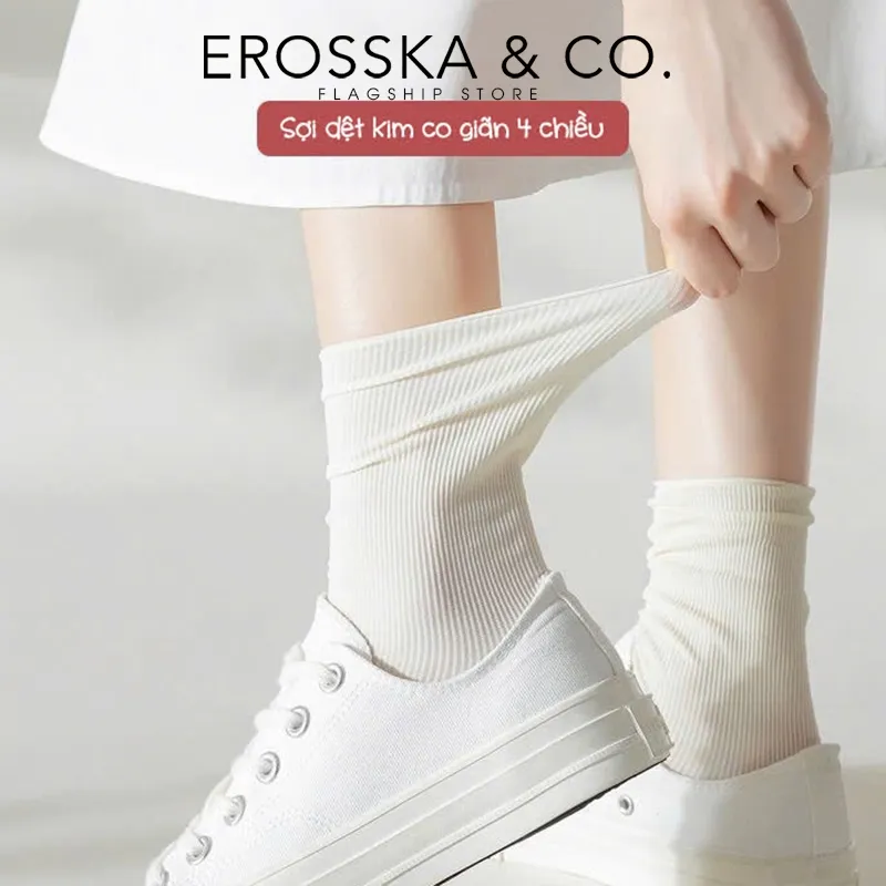 Ảnh Erosska - Tất cổ cao, vớ cotton nữ trơn kiểu dáng basic, chất liệu thoáng khí 3