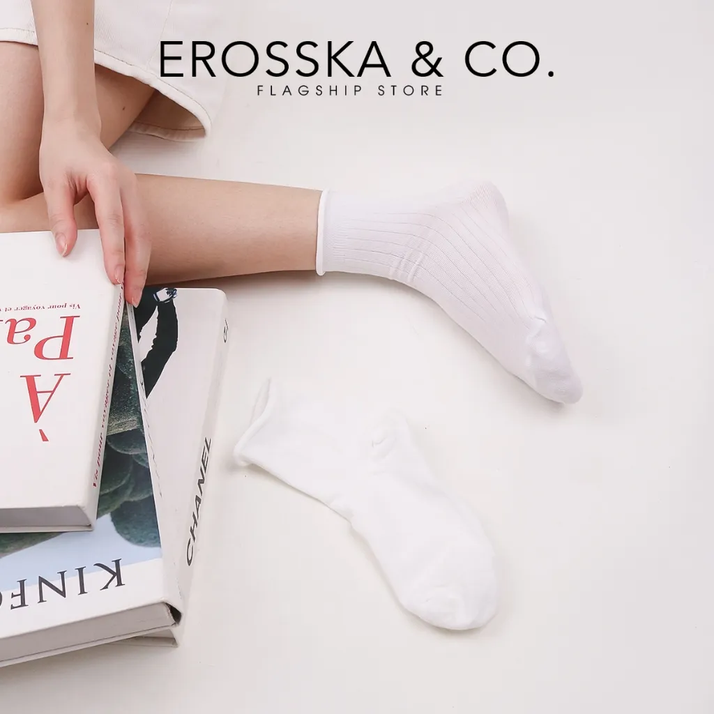 Ảnh Erosska - Tất cổ cao, vớ cotton nữ trơn kiểu dáng basic, chất liệu thoáng khí 4