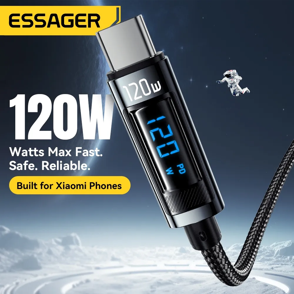 Ảnh Essager 120W & 6A Cáp Sạc Nhanh Nylon Bện Màn Hình Kỹ Thuật Số Nguồn Sạc Cho Xiaomi Huawei 1