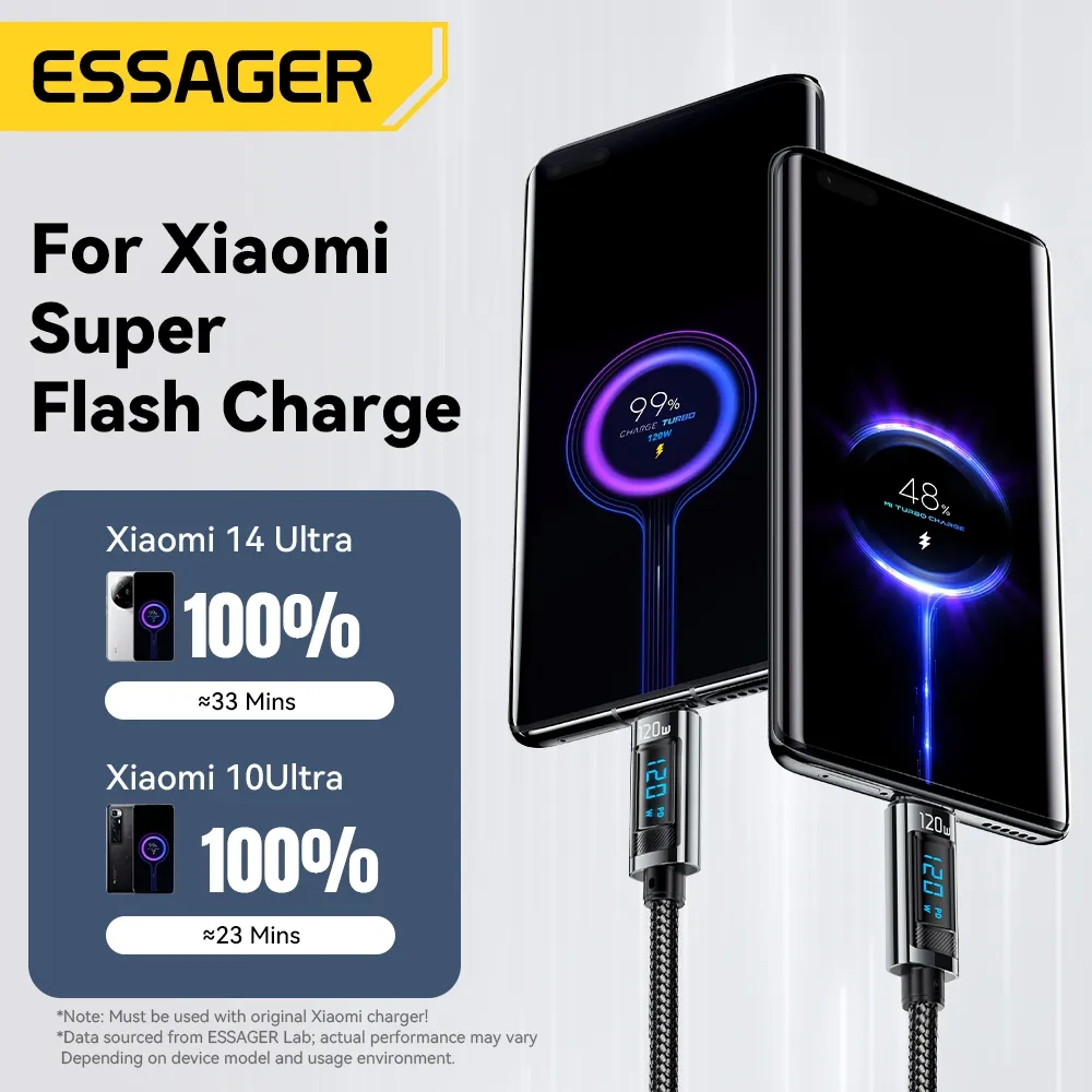 Ảnh Essager 120W & 6A Cáp Sạc Nhanh Nylon Bện Màn Hình Kỹ Thuật Số Nguồn Sạc Cho Xiaomi Huawei 2