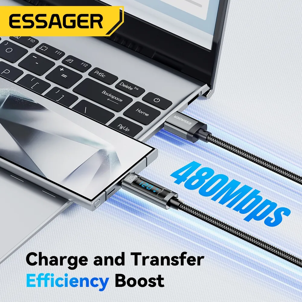 Ảnh Essager 120W & 6A Cáp Sạc Nhanh Nylon Bện Màn Hình Kỹ Thuật Số Nguồn Sạc Cho Xiaomi Huawei 3