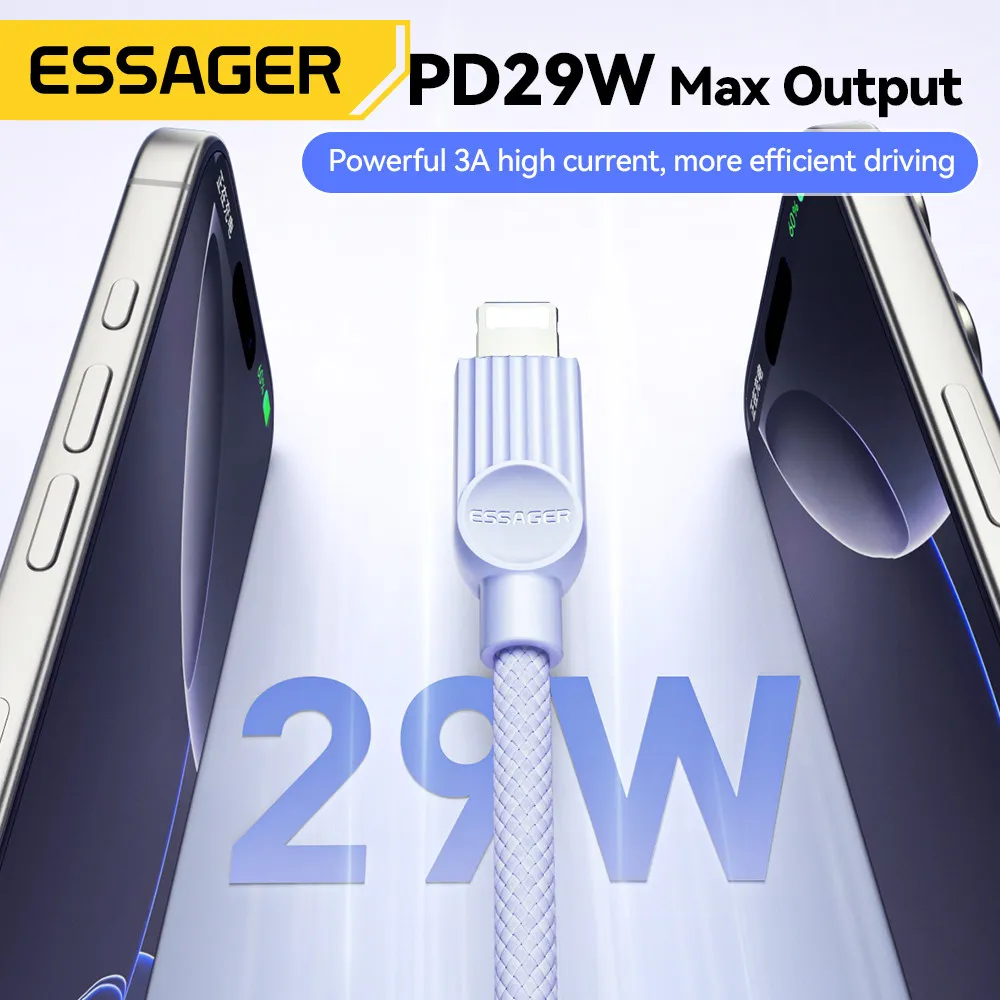 Ảnh Essager PD 29W Cáp dữ liệu sạc nhanh USB-C sang L Cáp bện hai màu một dây 2