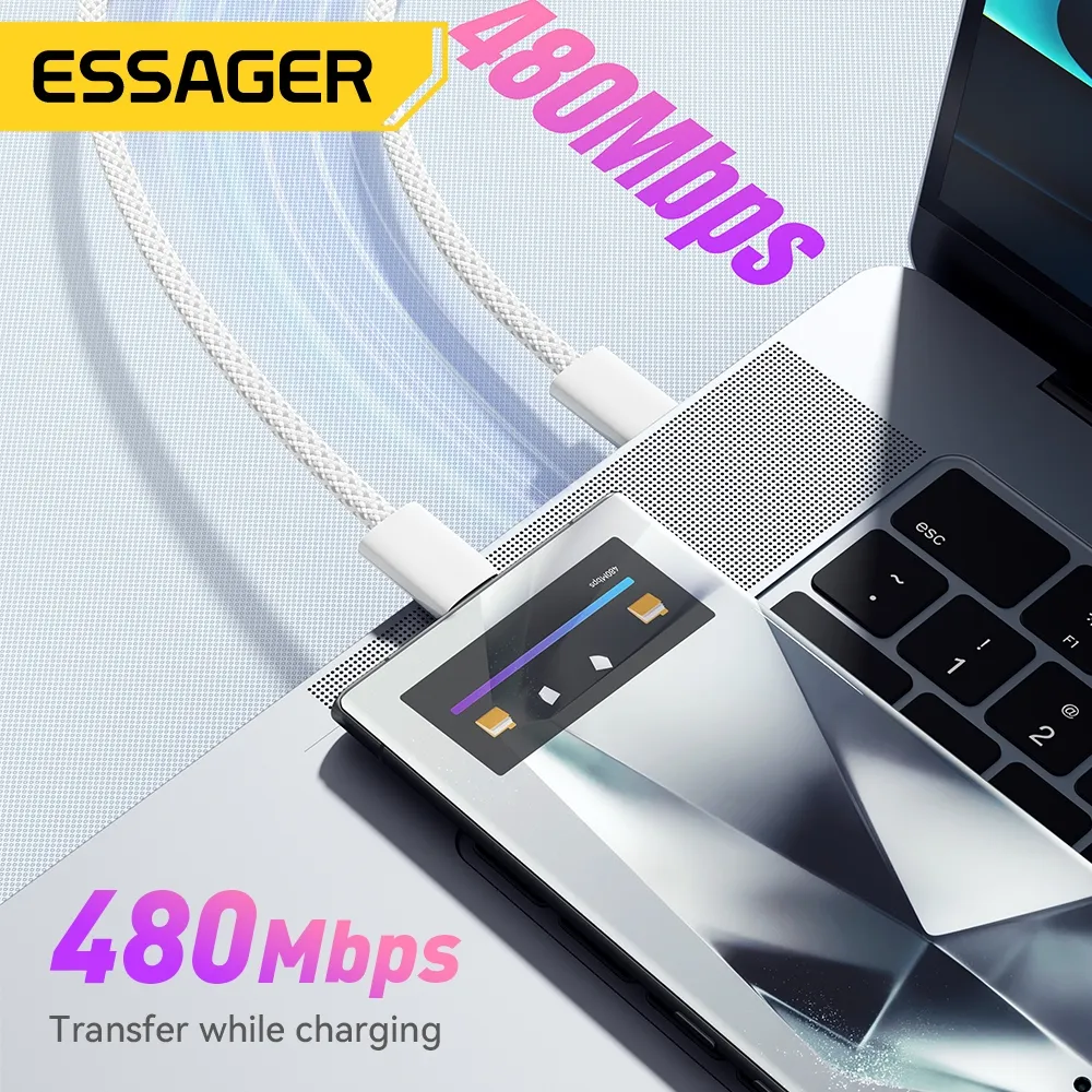 Ảnh Essager Type C 60W Type-C Cáp dữ liệu sạc nhanh Type C cho huawei Infinix ip16 15 4