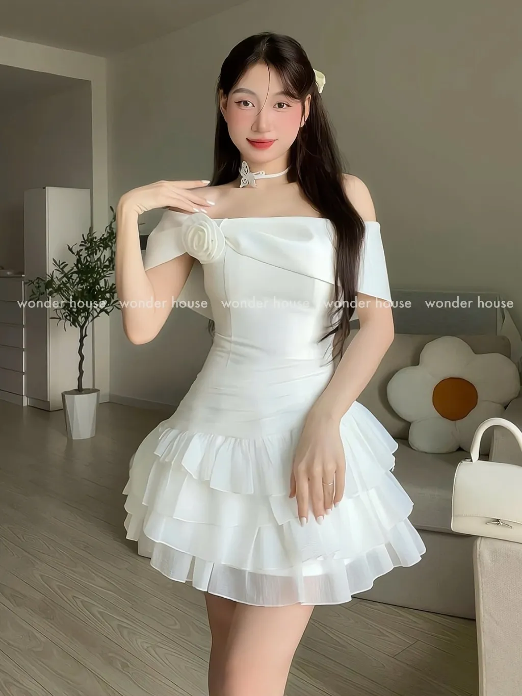 Ảnh Esther Dress Wonderhouse Đầm trễ vai tùng xòe nhiều tầng chất vải dày dặn dự tiệc, dạo phố nữ tính sang trọng 1
