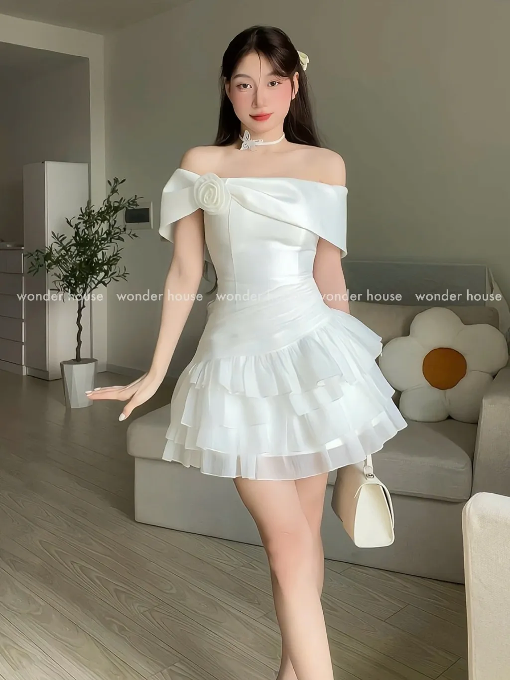 Ảnh Esther Dress Wonderhouse Đầm trễ vai tùng xòe nhiều tầng chất vải dày dặn dự tiệc, dạo phố nữ tính sang trọng 3