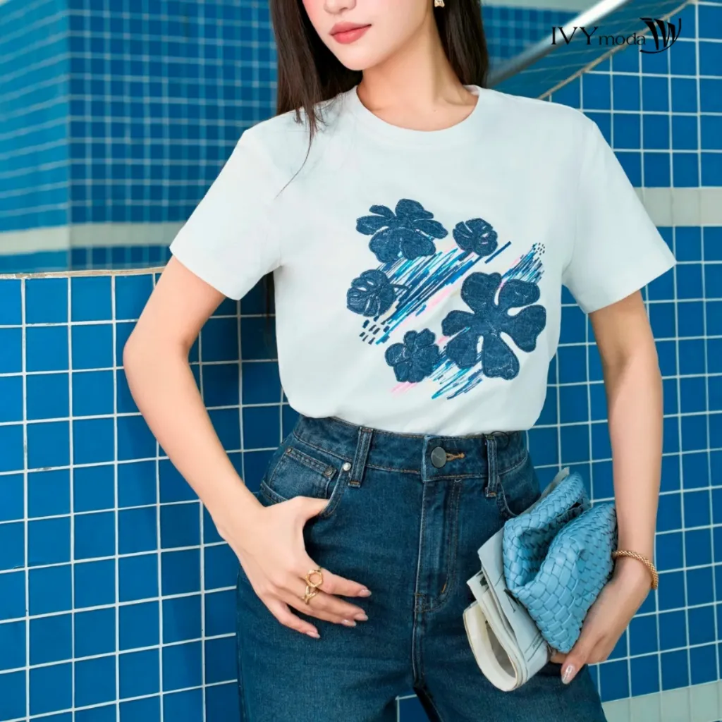 Ảnh Floral Printed Tee – Áo thun cotton họa tiết, Áo nữ trẻ trung dạo phố IVY moda MS 57M9134 2