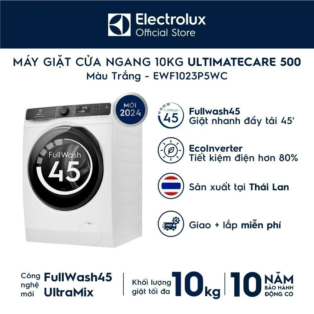 Ảnh Free giao lắp - Máy giặt cửa ngang Electrolux 10kg UltimateCare 500 - Trắng EWF1023P5WC 1