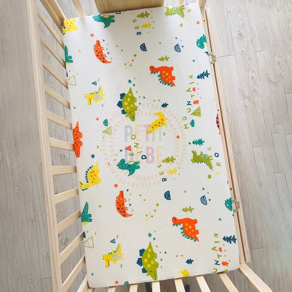 Ảnh Ga bọc nệm cũi 62x114cm cho bé PETIT BEBE muslin bo chun họa tiết đa dạng 4