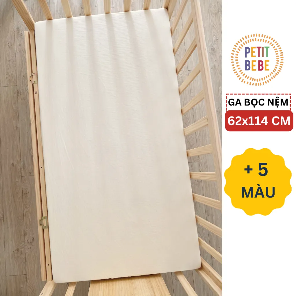Ảnh Ga bọc nệm cũi 62x114cm cho bé PETIT BEBE muslin bo chun màu trơn 1
