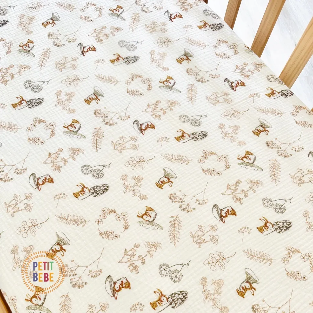 Ảnh Ga bọc nệm cũi nhiều kích thước muslin cho bé PETIT BEBE bo chun thấm hút thoáng khí giường ghép 4