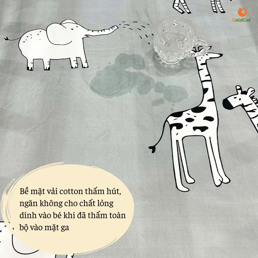 Ảnh Ga Chống Thấm GOLDCAT Mặt Vải Cotton Thấm Hút, Ngăn Ngừa Đệm Ẩm Mốc, Hoạ Tiết Thú Rừng Đáng Yêu 2