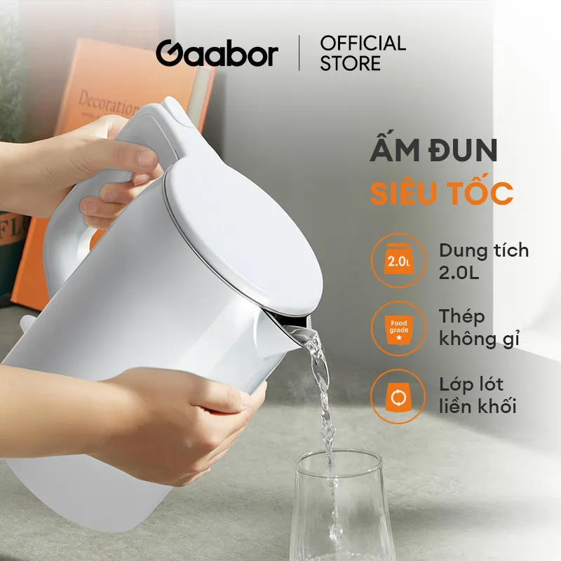 Ảnh Gaabor ấm siêu tốc 2L bình đun công suất 1500W cao cấp ấm đun inbox 304 cách nhiệt EK20M-WH01A 3
