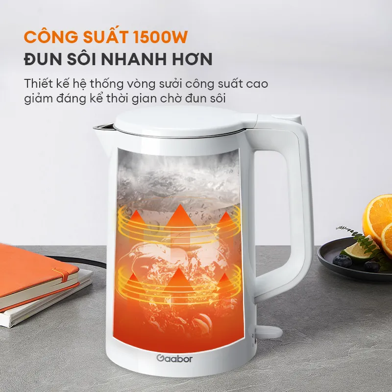 Ảnh Gaabor ấm siêu tốc 2L bình đun công suất 1500W cao cấp ấm đun inbox 304 cách nhiệt EK20M-WH01A 4