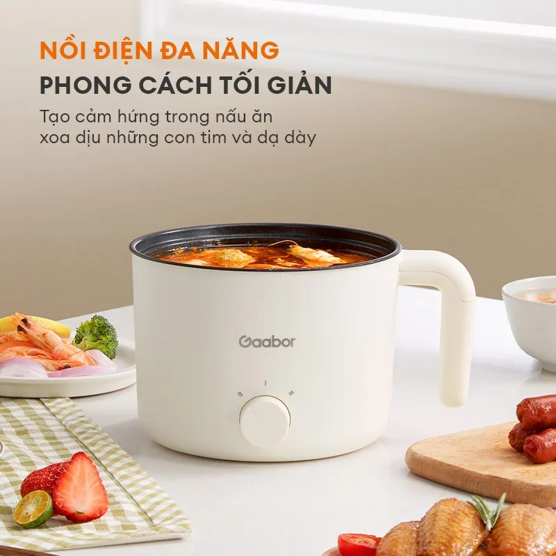 Ảnh Gaabor GR-N15A Nồi lẩu điện mini đa năng 1.5L công suất 600W dùng nấu mì,xào, hầm siêu tiện lợi tặng kèm lồng hấp 3