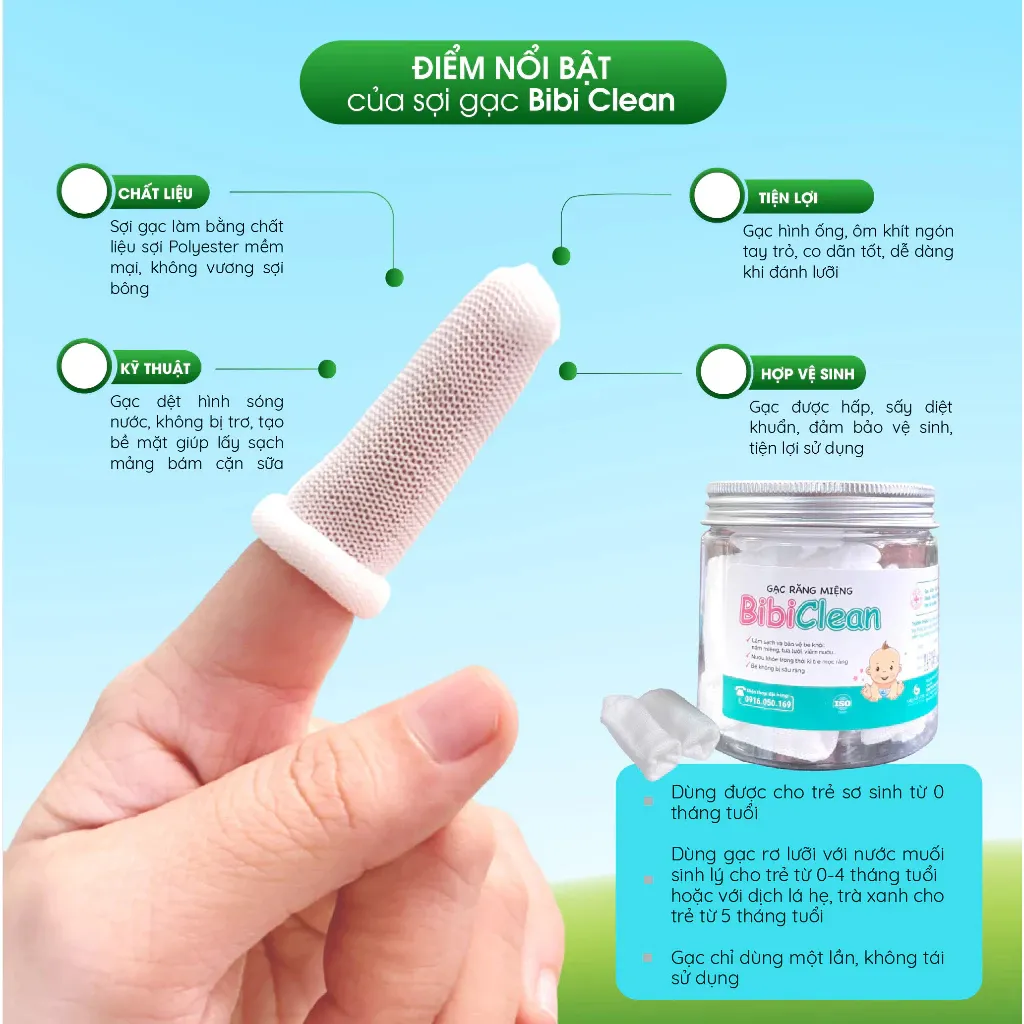 Ảnh Gạc rơ lưỡi cho bé sơ sinh Bibiclean hộp 10 gói - Giúp làm sạch răng, khoang miệng cho bé, an toàn 3