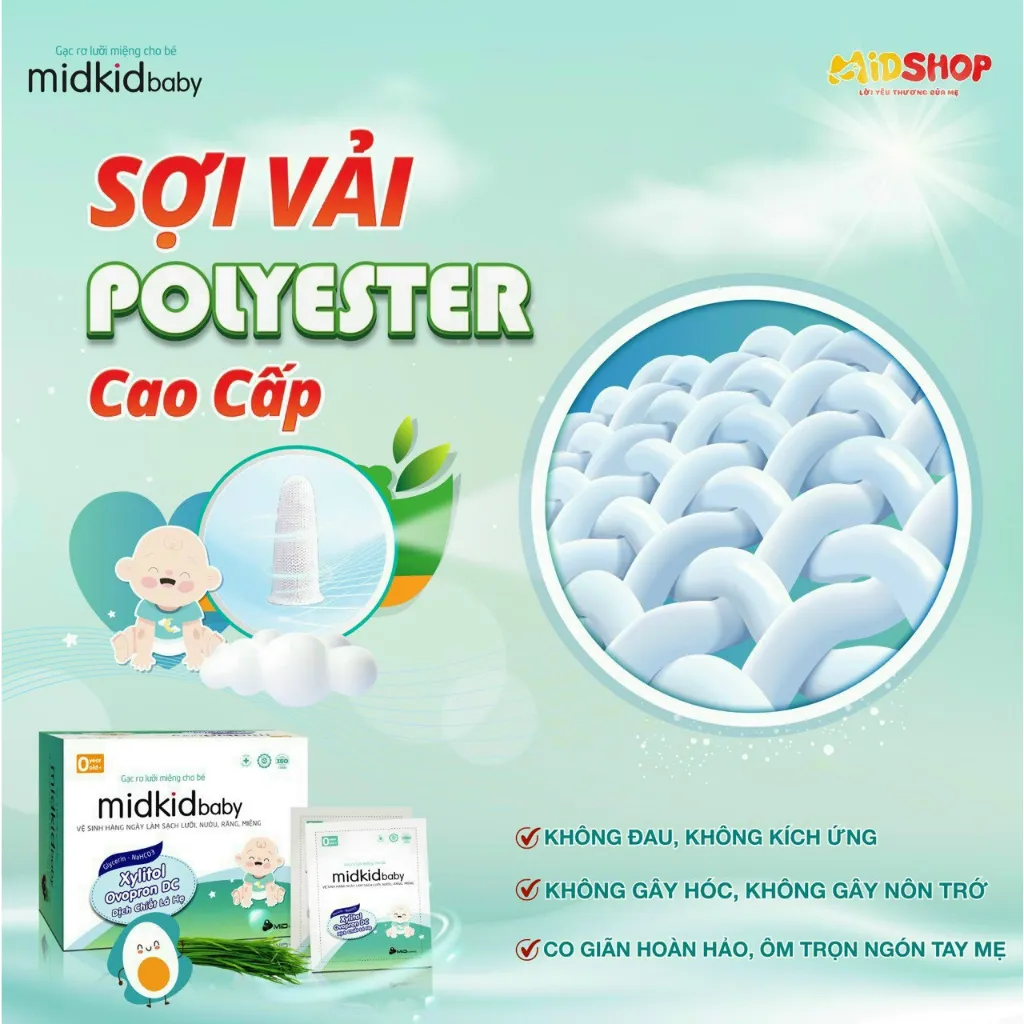 Ảnh Gạc rơ lưỡi Midkid Baby hộp 5 gói dùng thử cho bé sơ sinh giúp làm sạch lưỡi và khoang miệng  đạt tiêu chuẩn ISO 5 sao 1