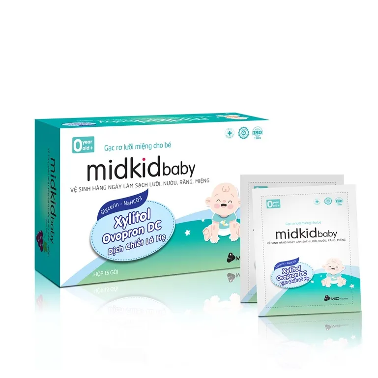 Ảnh Gạc rơ lưỡi Midkidbaby hộp 15 gói ướt đạt tiêu chuẩn iso 5 sao giúp làm sạch răng, lưỡi, nướu 2