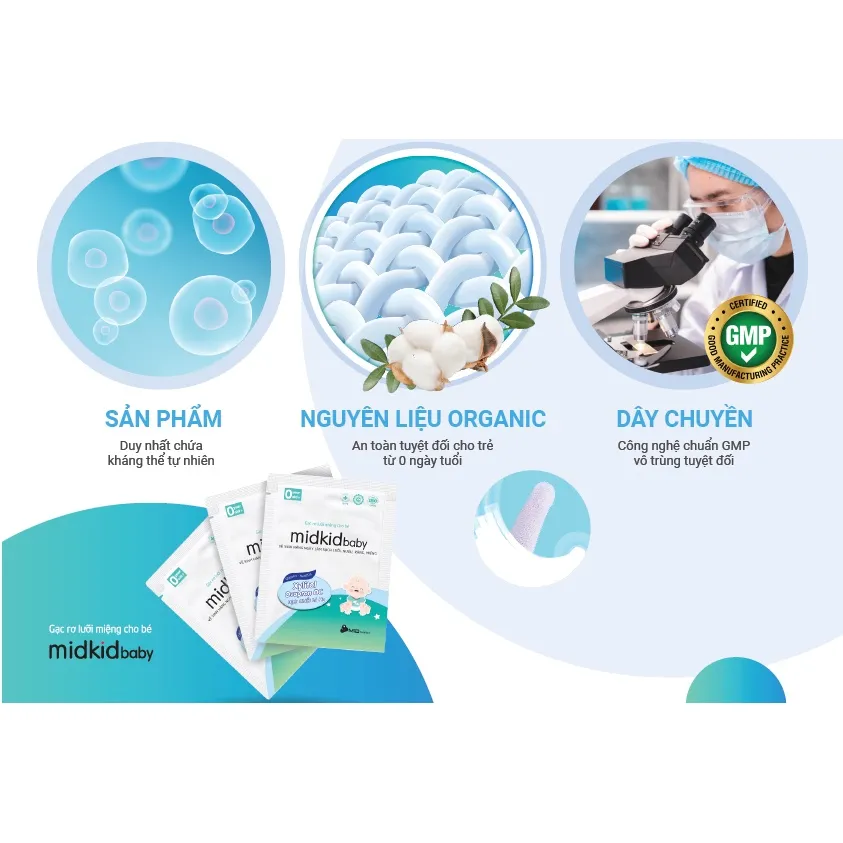 Ảnh Gạc rơ lưỡi Midkidbaby hộp 15 gói ướt đạt tiêu chuẩn iso 5 sao giúp làm sạch răng, lưỡi, nướu 3