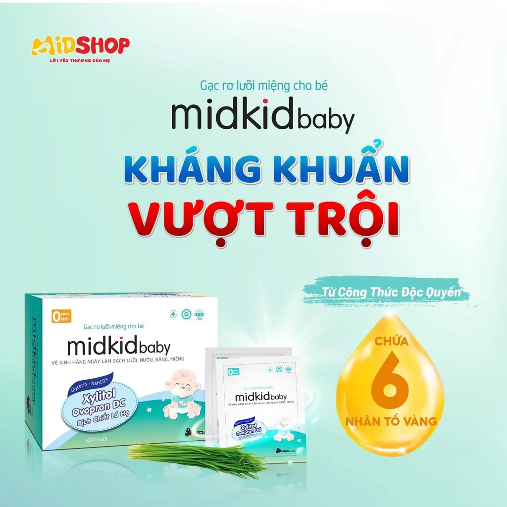 Ảnh Gạc rơ lưỡi Midkidbaby hộp 15 gói ướt đạt tiêu chuẩn iso 5 sao giúp làm sạch răng, lưỡi, nướu 4