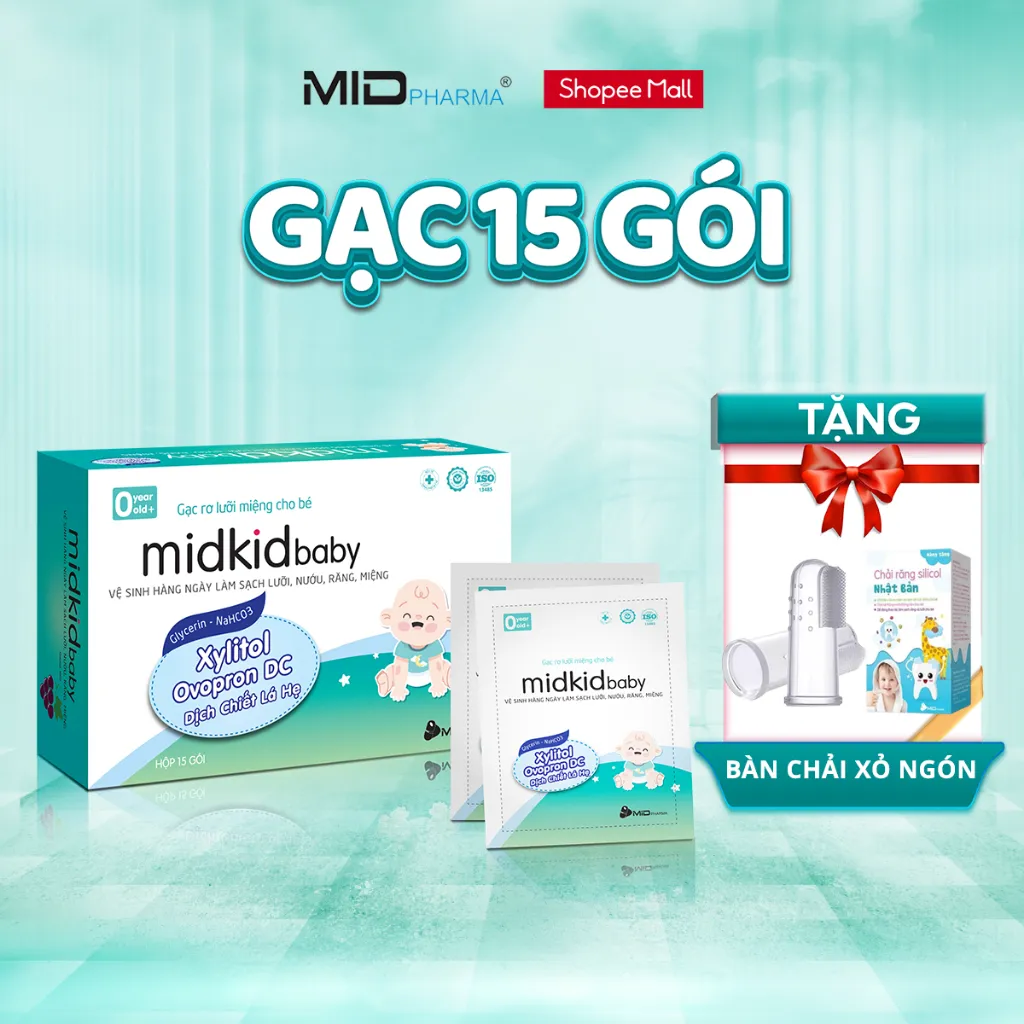 Ảnh Gạc rơ lưỡi MidkidBaby hộp 15 gói cho bé sơ sinh giúp làm sạch khoang miệng - Tặng Bàn chải xỏ ngón 1