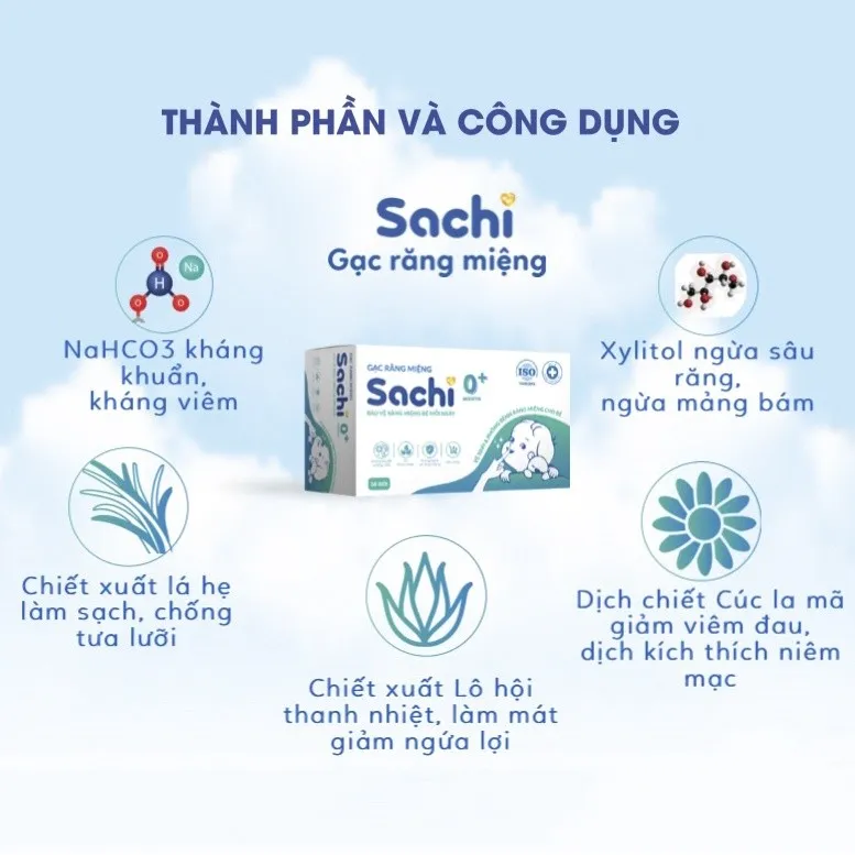 Ảnh Gạc rỡ lưỡi SACHI kháng khuẩn, chống nấm bảo vệ lưỡi, nướu răng miệng cho bé, Hộp 30 gói 3