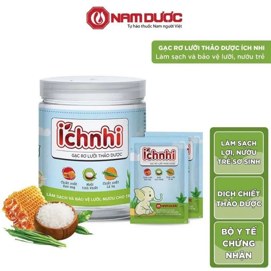 Ảnh Gạc rơ lưỡi thảo dược Ích Nhi hộp 30 gói giúp vệ sinh răng miệng, làm sạch và bảo vệ lưỡi, nướu trẻ sơ sinh, người ốm 1