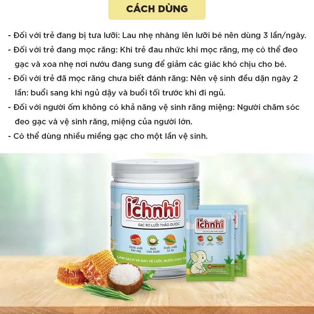 Ảnh Gạc rơ lưỡi thảo dược Ích Nhi hộp 30 gói giúp vệ sinh răng miệng, làm sạch và bảo vệ lưỡi, nướu trẻ sơ sinh, người ốm 4
