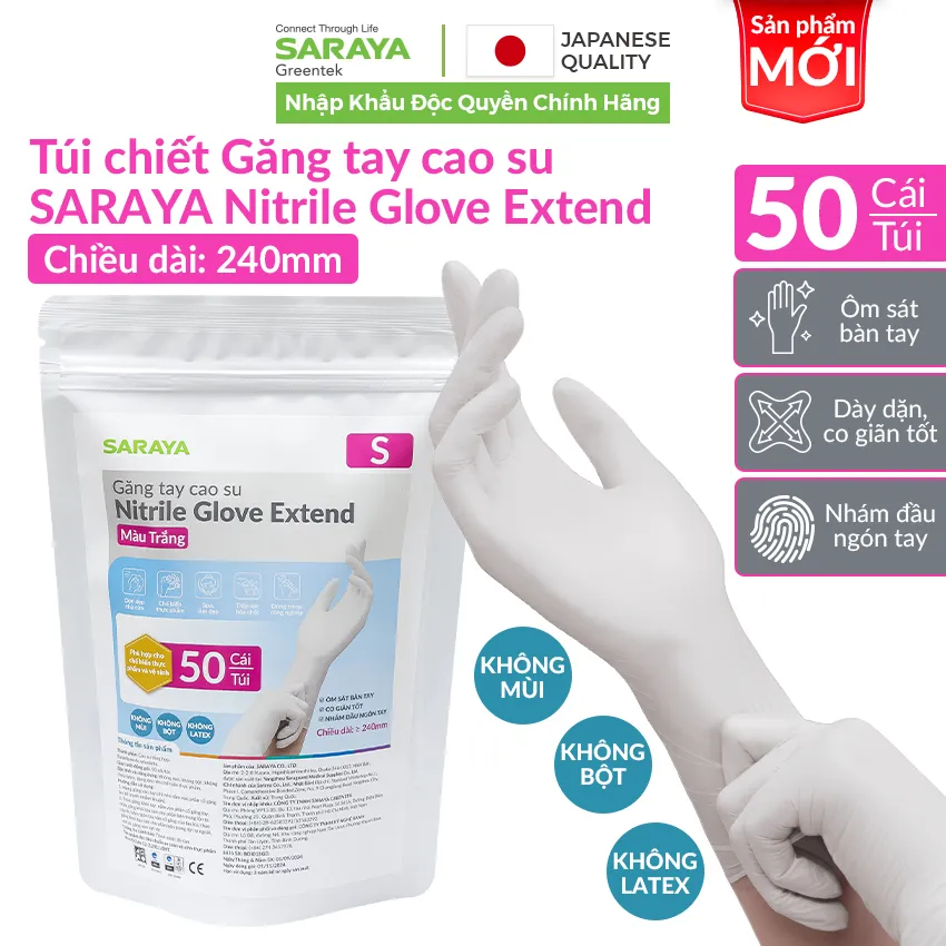 Ảnh Găng tay cao su Saraya Nitrile,dùng trong chế biến thực phẩm, làm đẹp, rửa chén,vệ sinh (Màu Trắng, Màu Xanh, Màu Hồng) 2