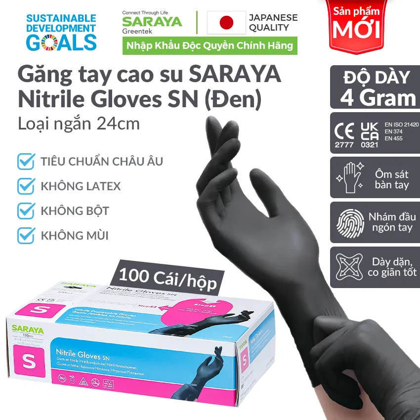 Ảnh Găng tay cao su Saraya Nitrile,dùng trong chế biến thực phẩm, làm đẹp, rửa chén,vệ sinh (Màu Trắng, Màu Xanh, Màu Hồng) 4
