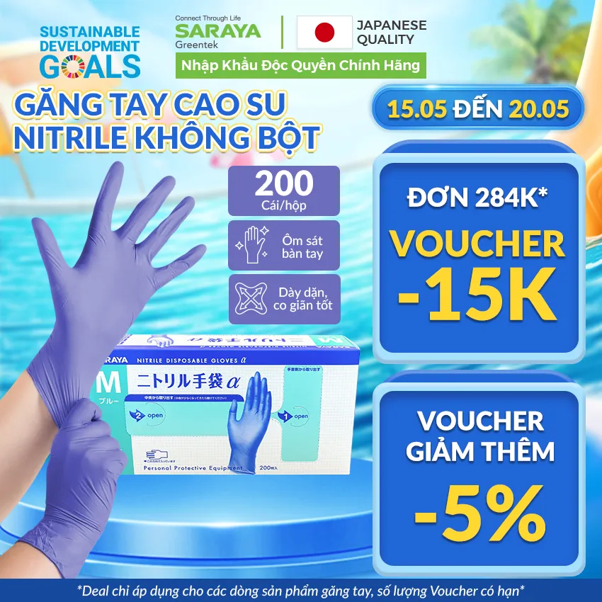 Ảnh Găng tay cao su Saraya Nitrile Alpha, Không Bột, Màu Xanh Tím, dùng trong thực phẩm, vệ sinh y tế - 200 Chiếc/Hộp 1