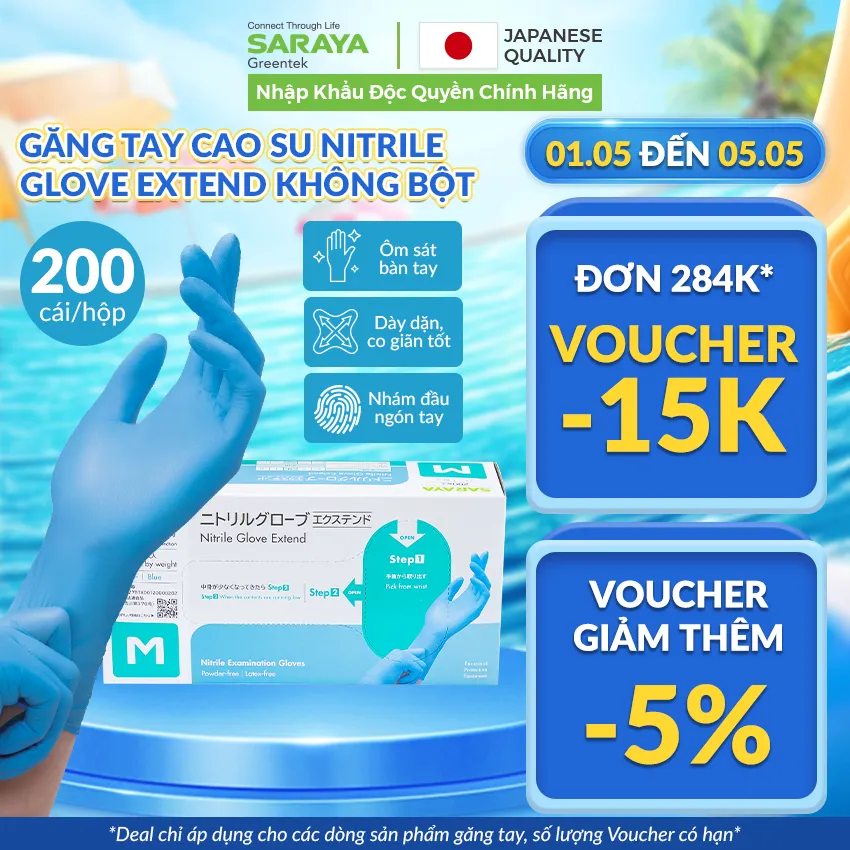 Ảnh Găng tay cao su Saraya Nitrile Glove Extend (Màu Xanh), dùng trong thực phẩm, làm đẹp, công nghiệp - 200 cái/hộp 1