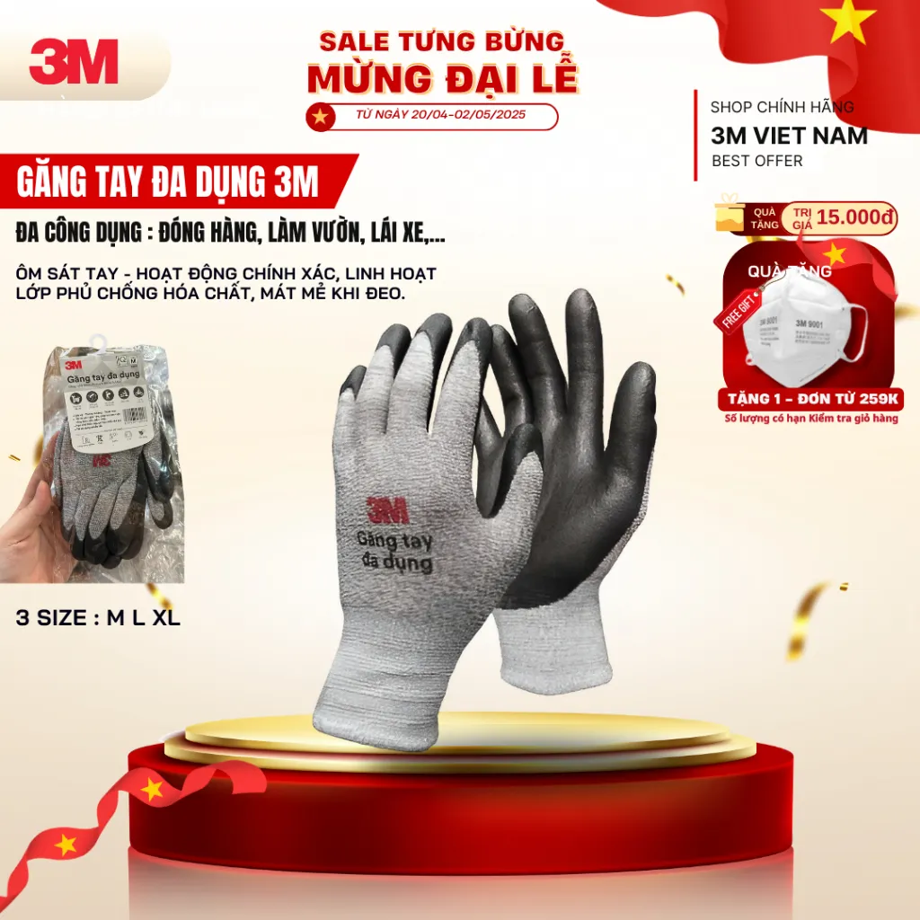 Ảnh Găng tay đa dụng 3M™ GTDD - Size M Màu Xám 1