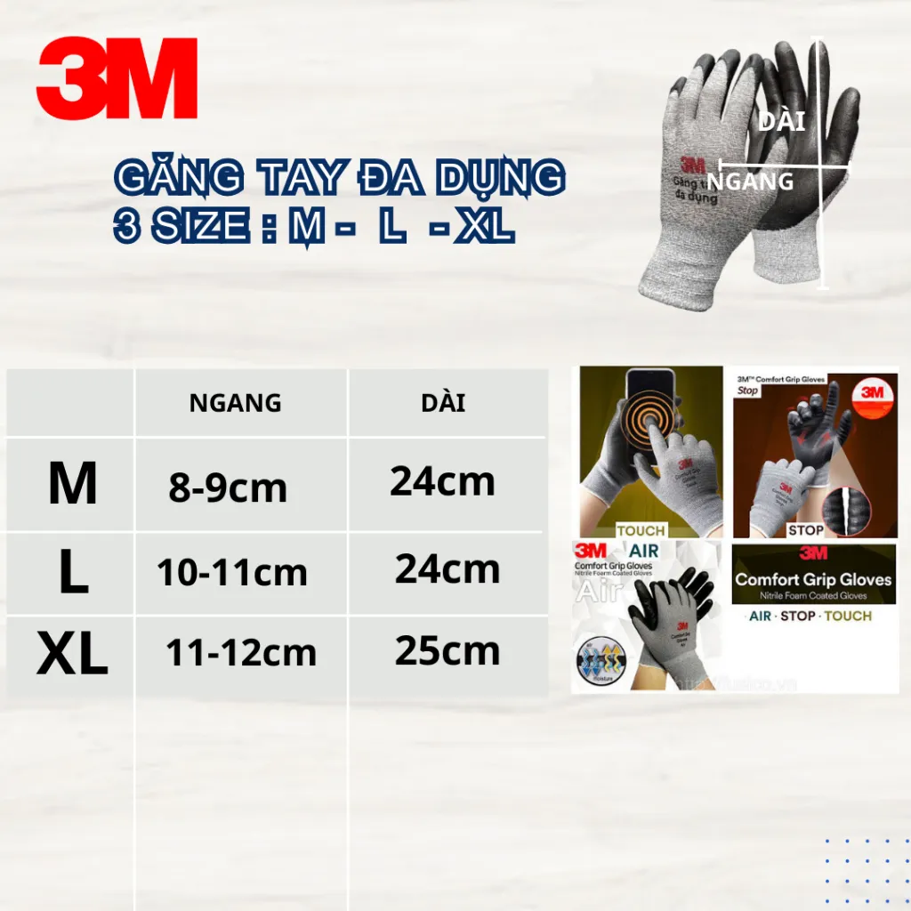 Ảnh Găng tay đa dụng 3M™ GTDD - Size M Màu Xám 3