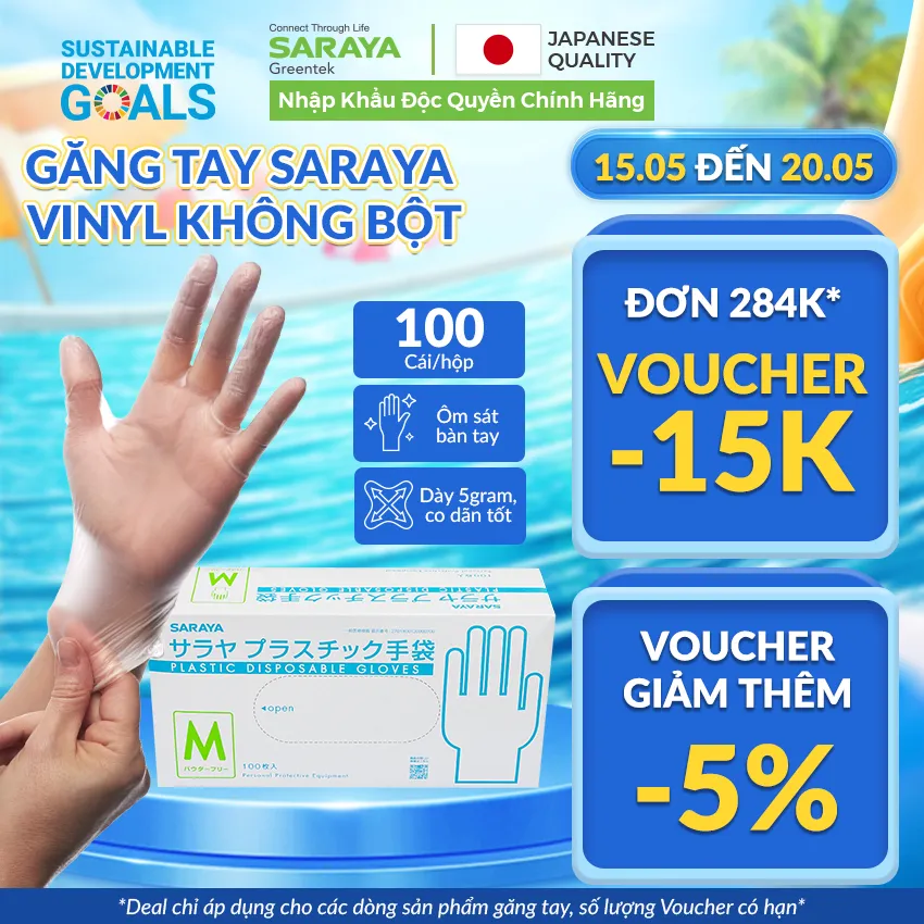Ảnh Găng tay Saraya Vinyl Không Bột trong suốt loại dày 5gram, dùng chế biến thực phẩm, vệ sinh - 100 cái/hộp 1