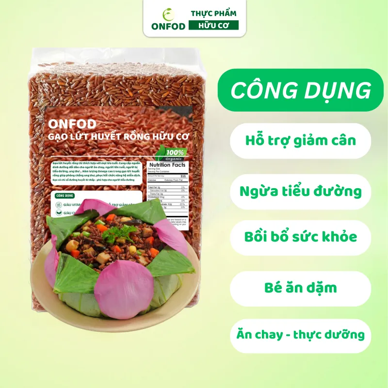 Ảnh Gạo lứt huyết rồng đỏ hữu cơ ONFOD ăn kiêng giảm cân cho người tiểu đường ăn chay eat clean 500g 1kg 2